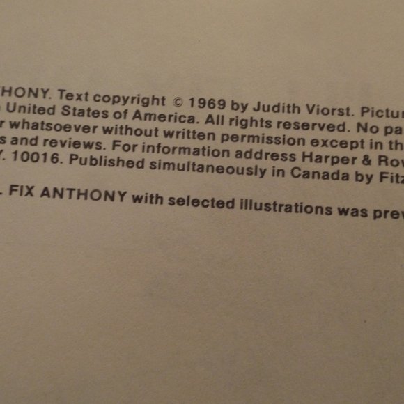 Vintage 1969 I'll Fix Anthony H/C Book by Judith Viorst - Picture 2 of 5